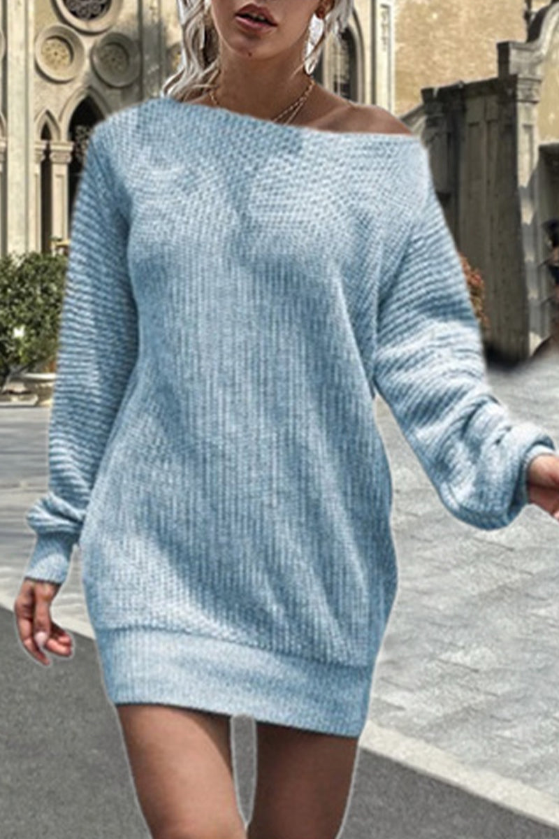 Stickad chic vinterklänning för kvinnor