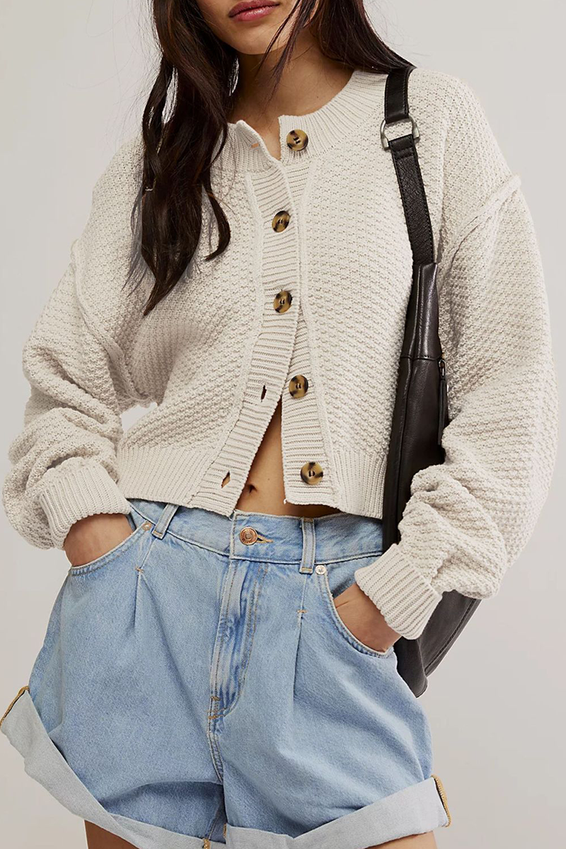 Mångsidig stickad knapptröja för kvinnor