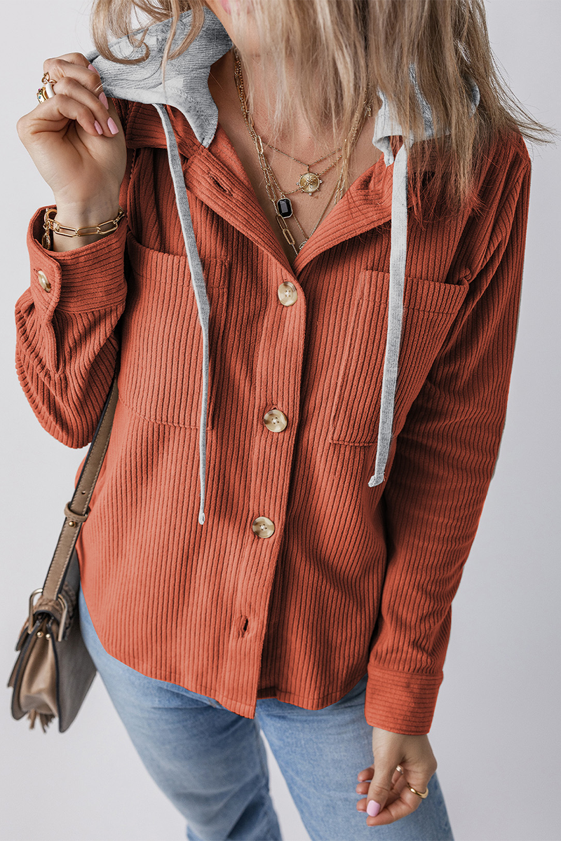 Mångsidig knappkofta med huva för kvinnor