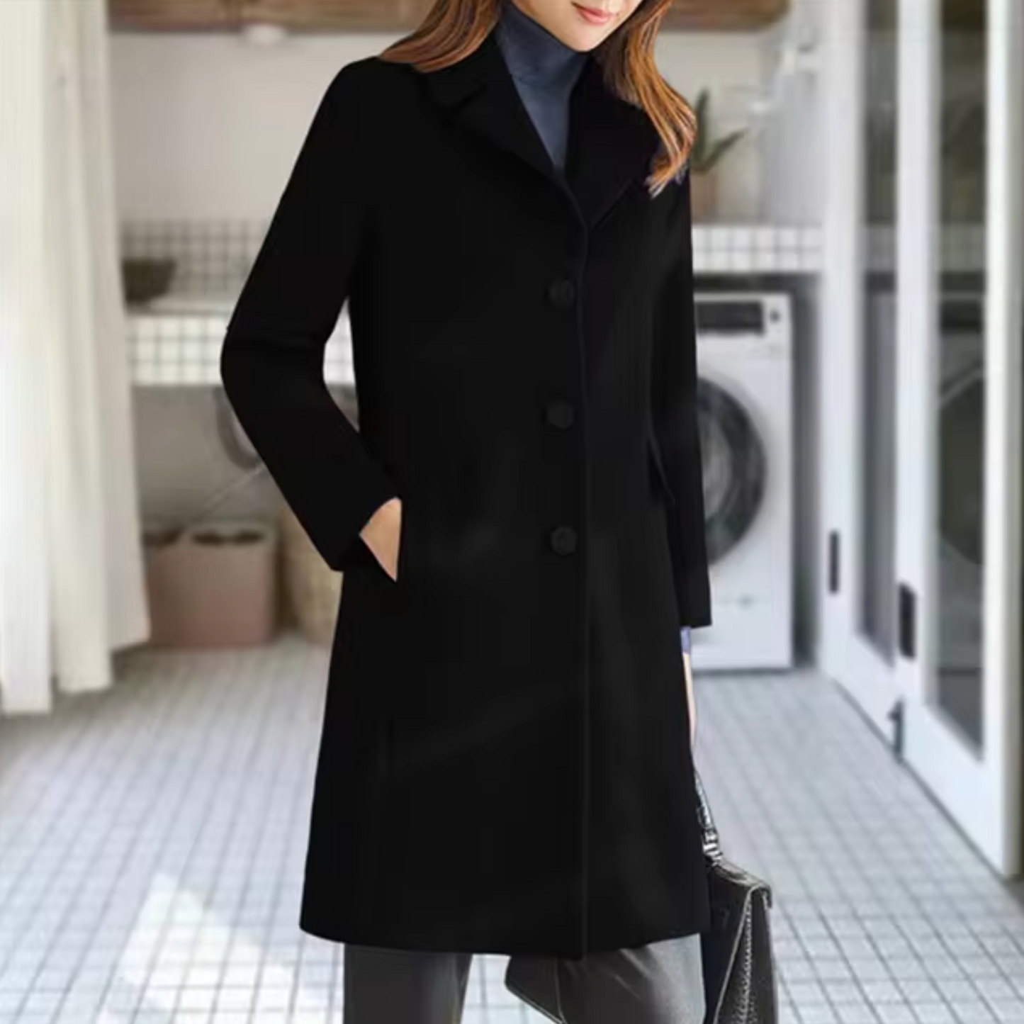 Elegant vintertrenchcoat i ull för kvinnor
