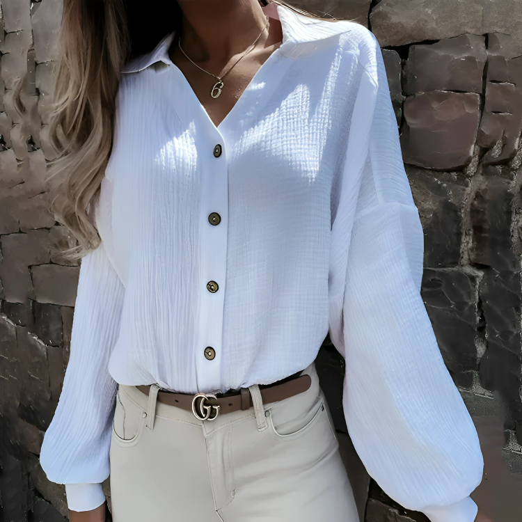 Trendig långärmad knappblus för kvinnor