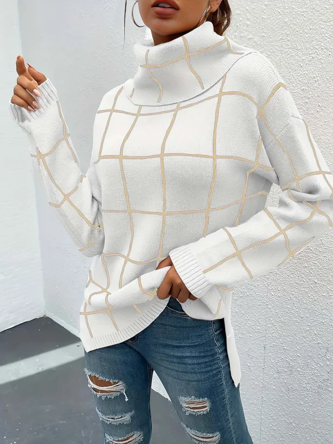 Elegant snygg polokrage varm tröja för kvinnor