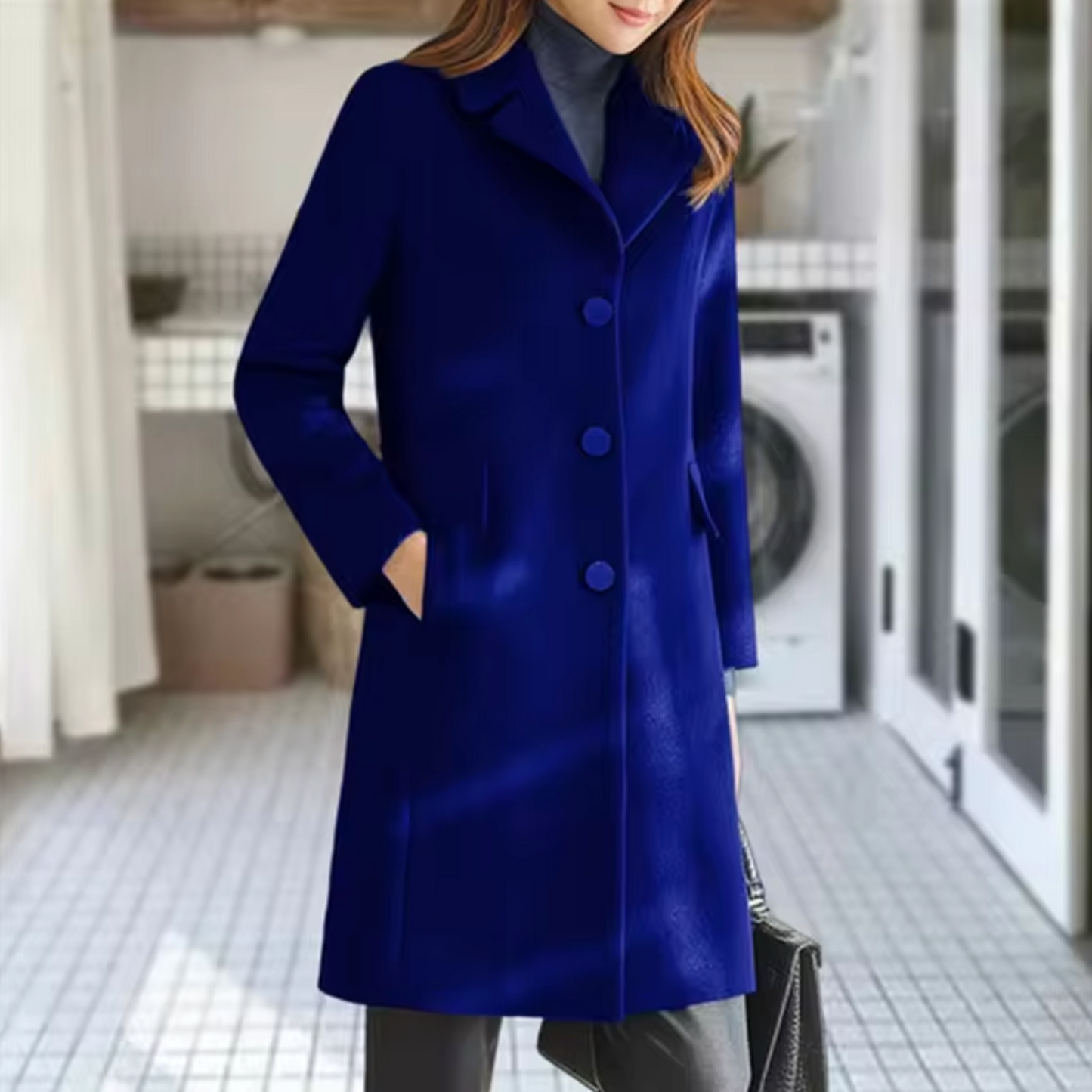 Elegant vintertrenchcoat i ull för kvinnor