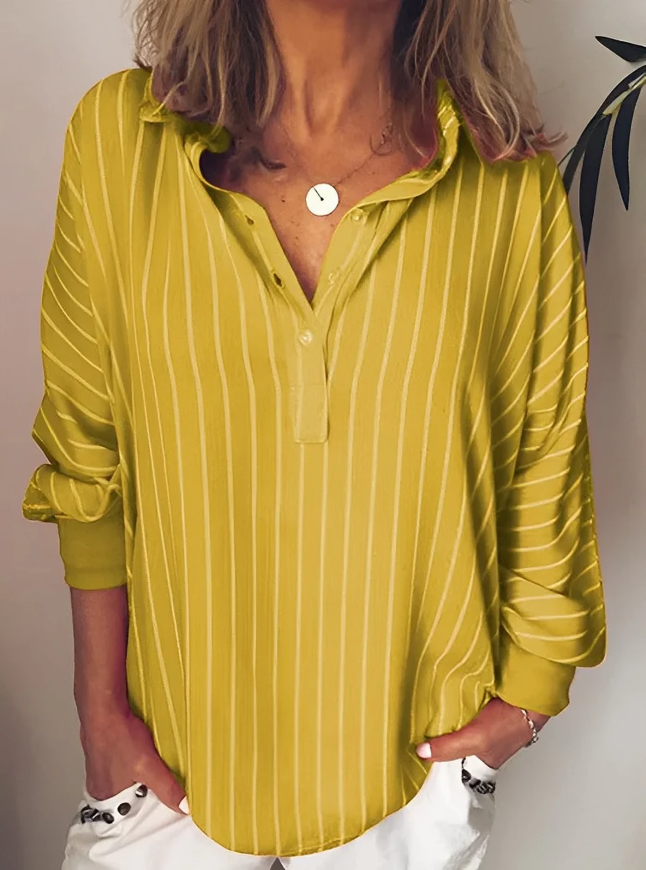 Avslappnad bekväm vintage randig blus för kvinnor