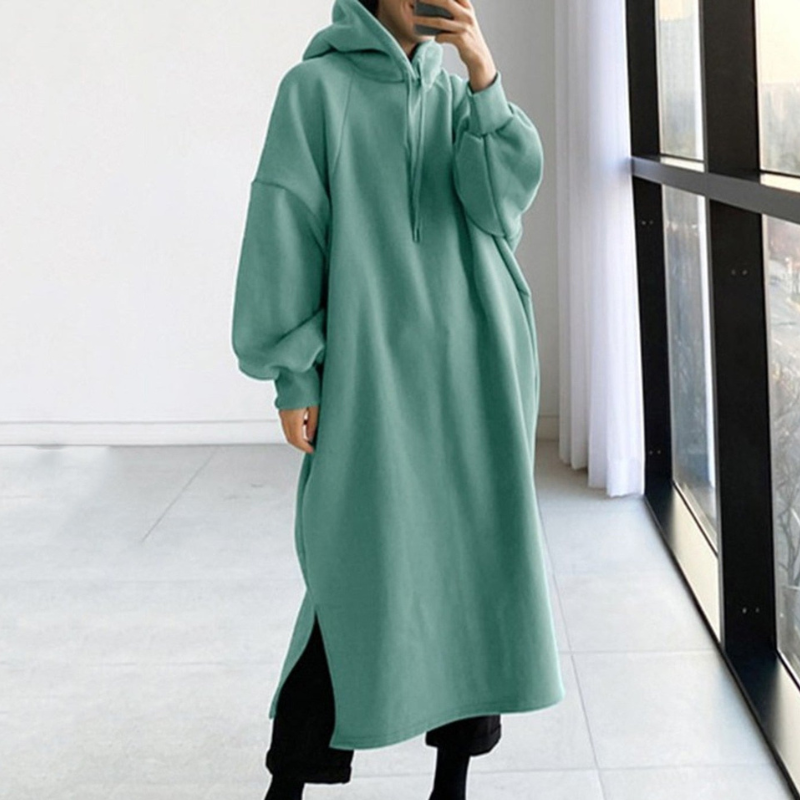 Lös lång vinterjacka med huva för kvinnor