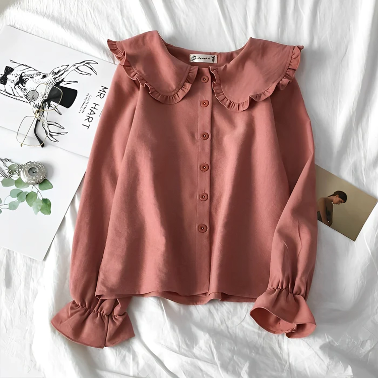 Trendig pankrage och utsvängda ärmar  blus för kvinnor