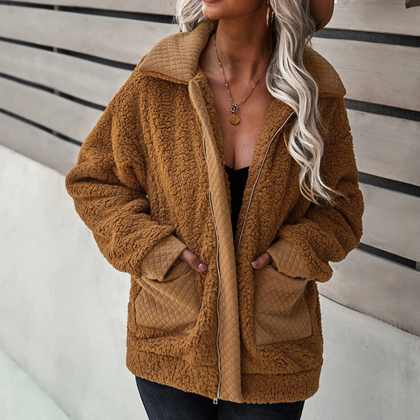 Chic mjuk fleecejacka med dragkedja för kvinnor