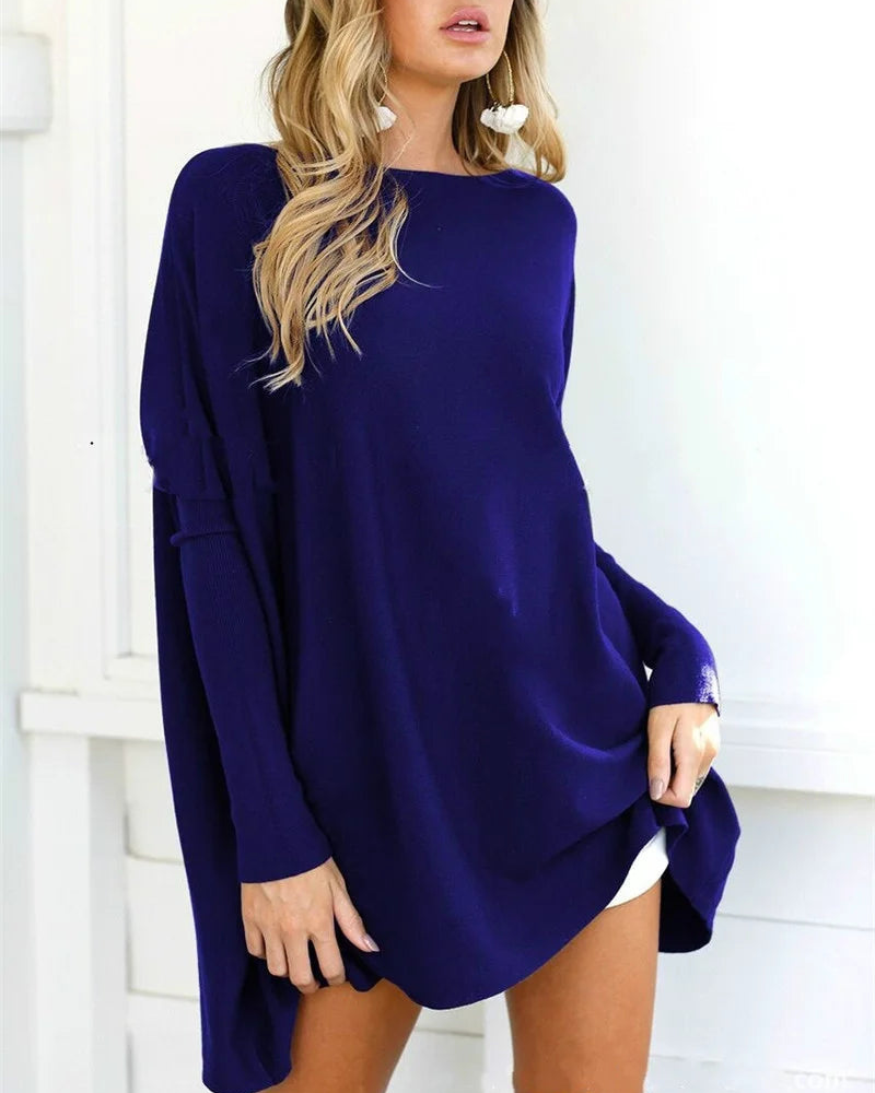 Rundhalsad baggy pullover för kvinnor