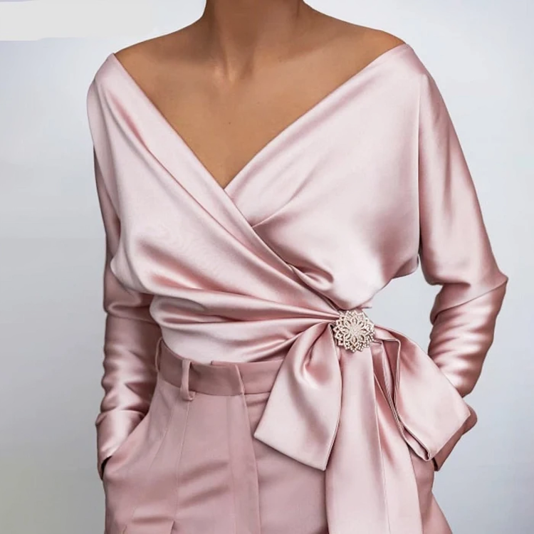 Fashionabel sexig långärmad blus för kvinnor