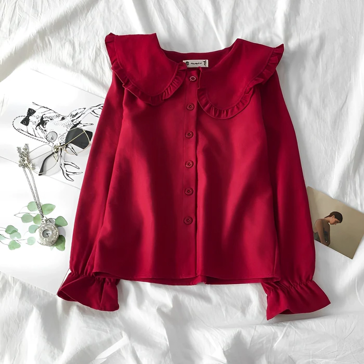 Trendig pankrage och utsvängda ärmar  blus för kvinnor