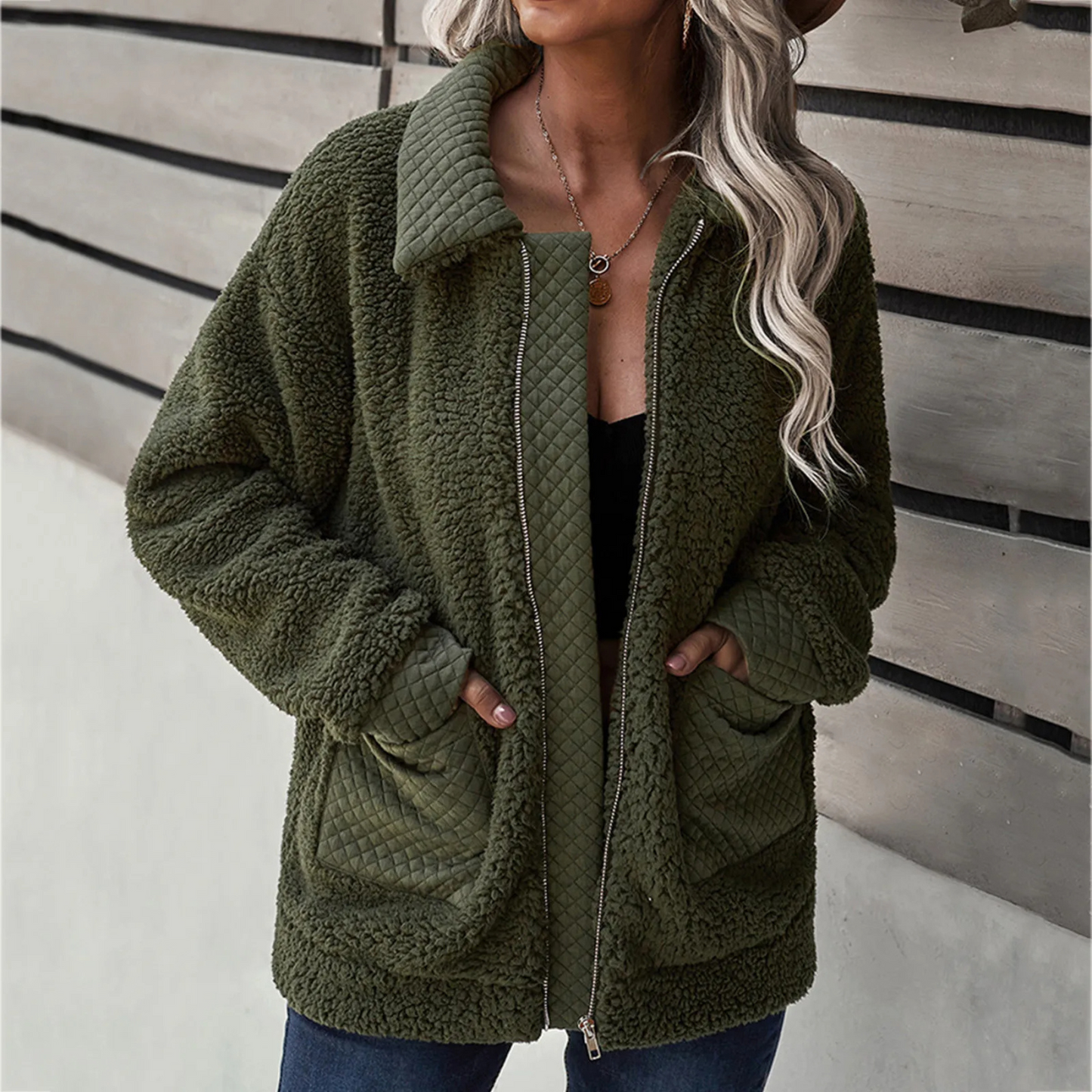 Chic mjuk fleecejacka med dragkedja för kvinnor