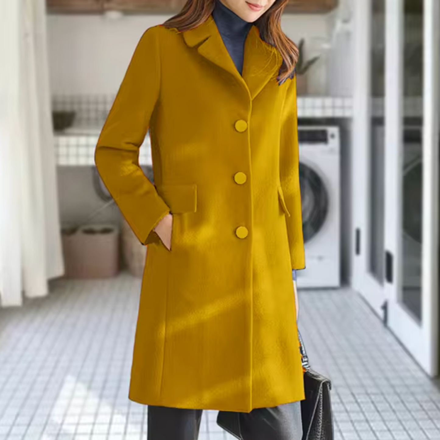 Elegant vintertrenchcoat i ull för kvinnor