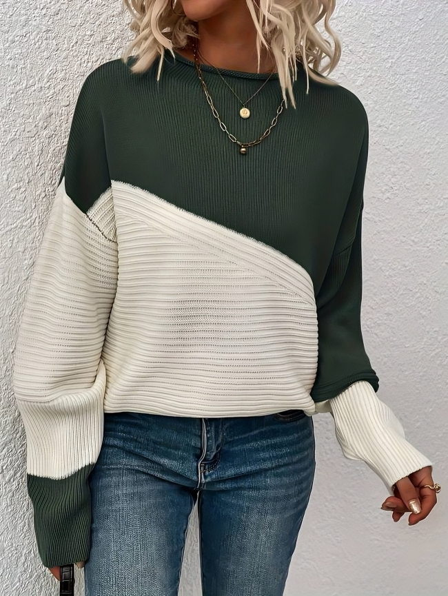 Chic färgblock varm tröja för kvinnor