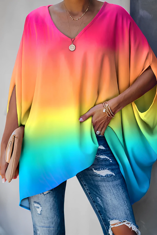 Oversize bekväm blus med fladdermusärm för kvinnor