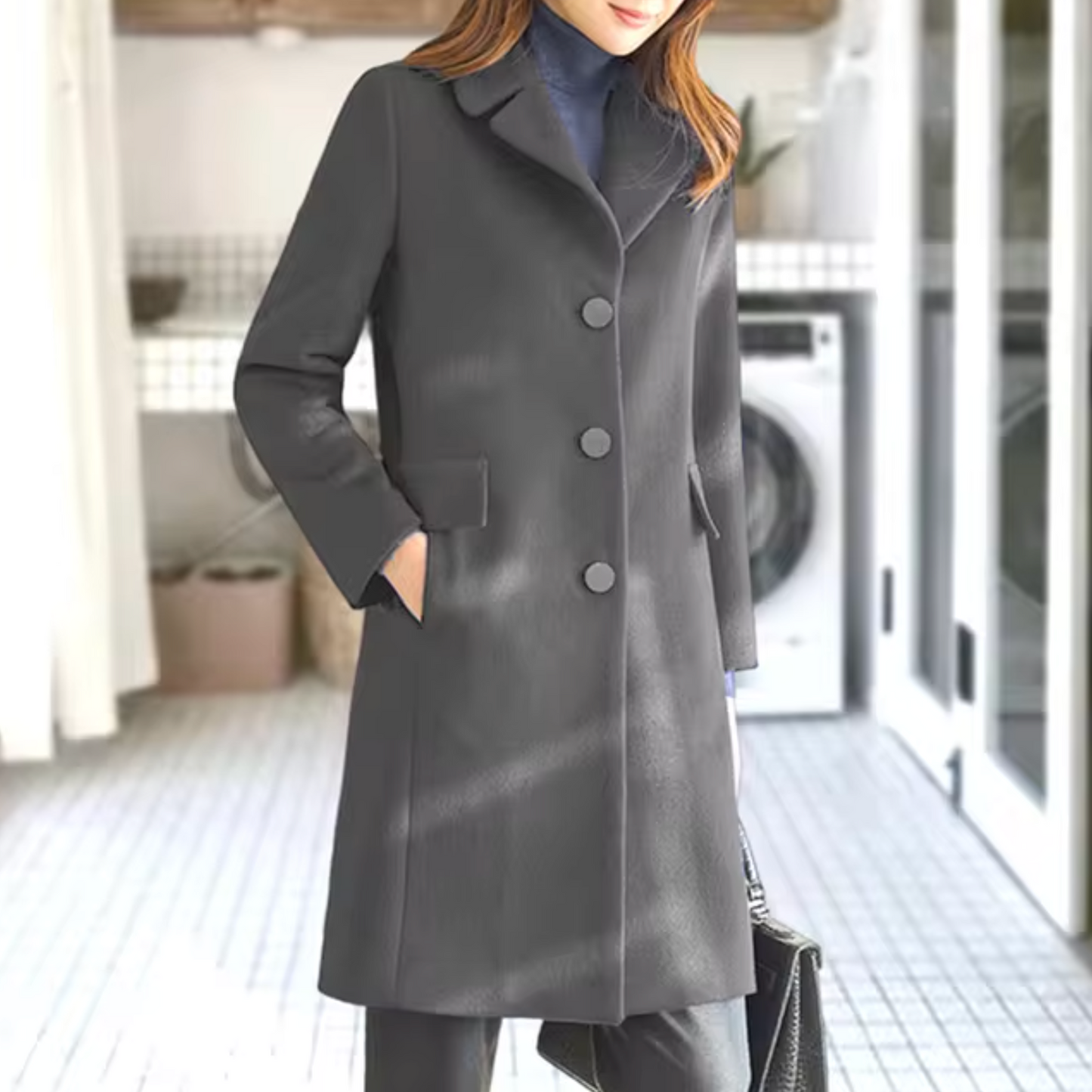 Elegant vintertrenchcoat i ull för kvinnor