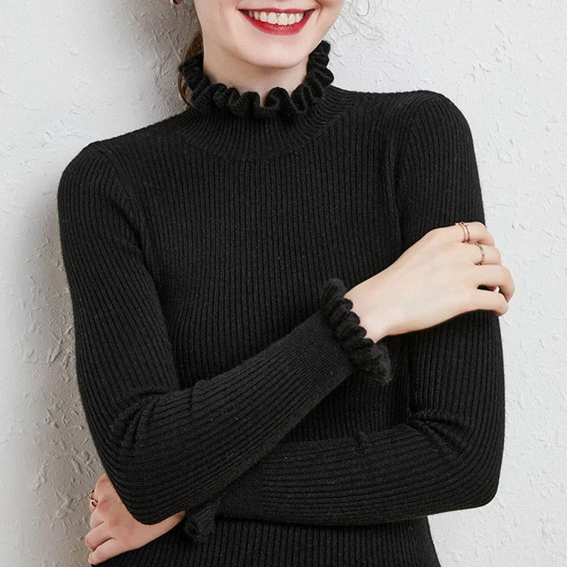 Chic högkrage med volanger tröjor för kvinnor