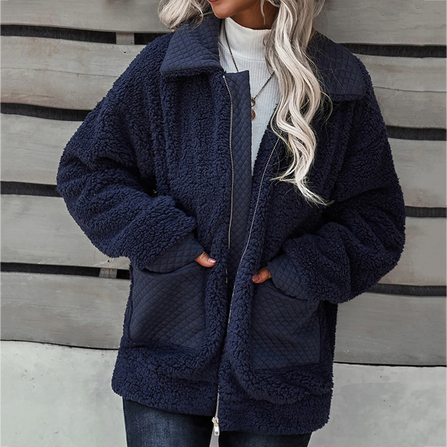 Chic mjuk fleecejacka med dragkedja för kvinnor