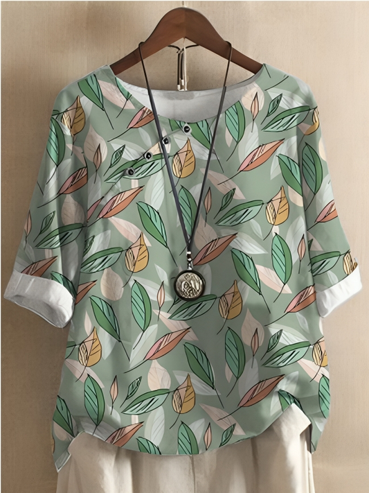 Löst avslappnad blus med tryck för kvinnor