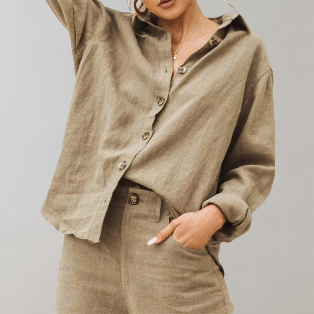 Trendig knappblus för kvinnor