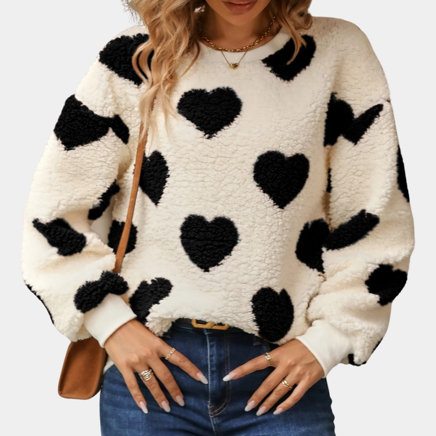 Bekväm hjärtmönster plyschtröja för kvinnor