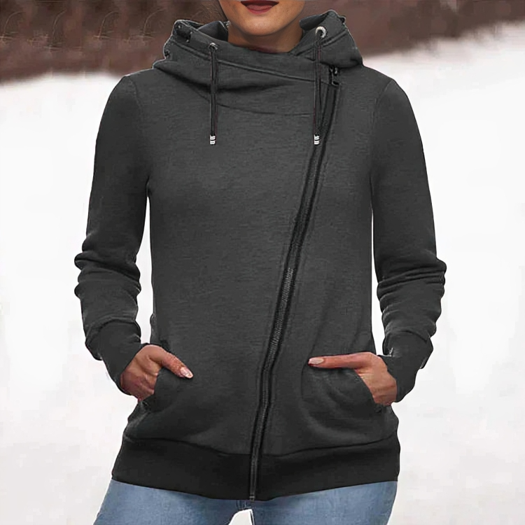 Avslappnad dragkedja vinterjacka med huva för kvinnor