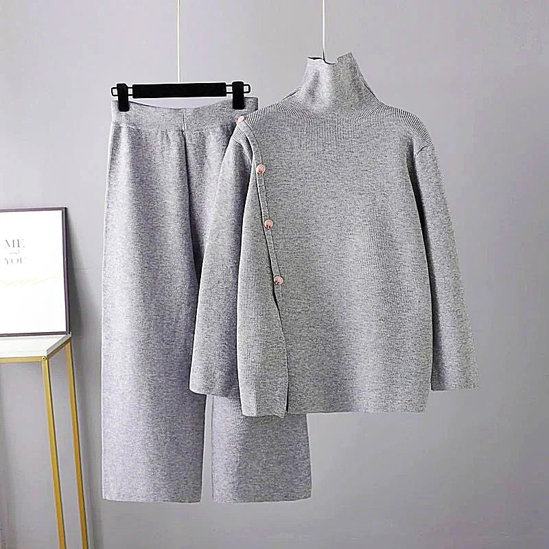 Elegant vinter polokrage tröja och byxor set för kvinnor