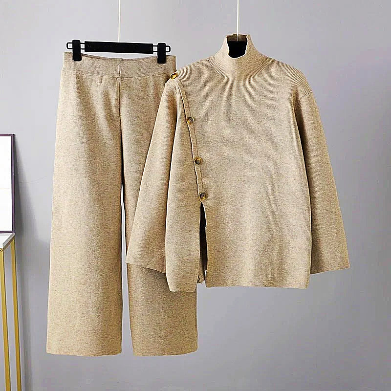 Elegant vinter polokrage tröja och byxor set för kvinnor