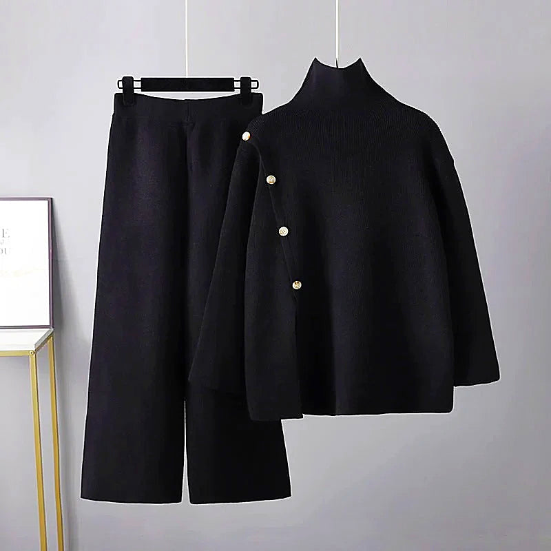 Elegant vinter polokrage tröja och byxor set för kvinnor