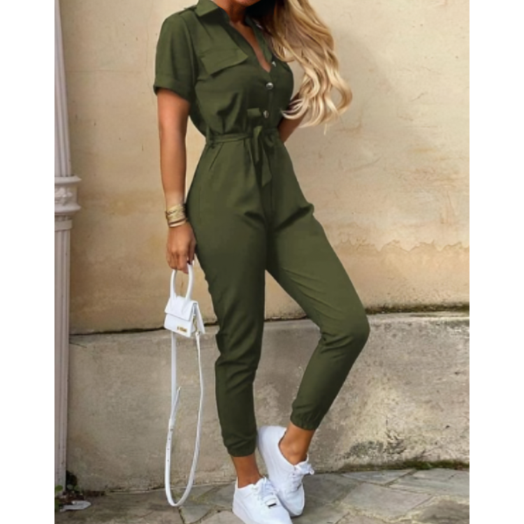 Elegant och snygg jumpsuit med spetsbälte för kvinnor