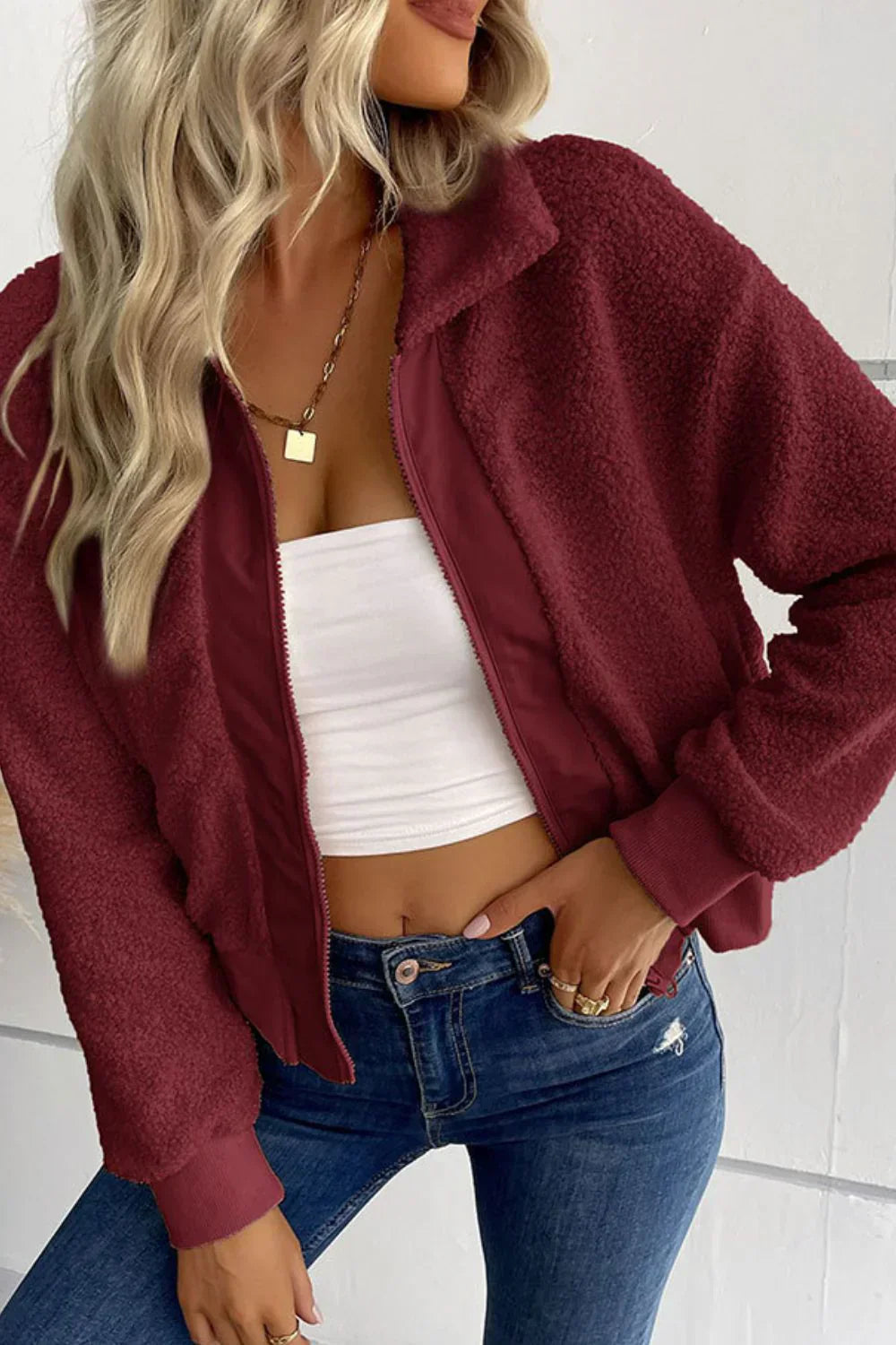 Elegant fleecejacka med dragkedja för kvinnor