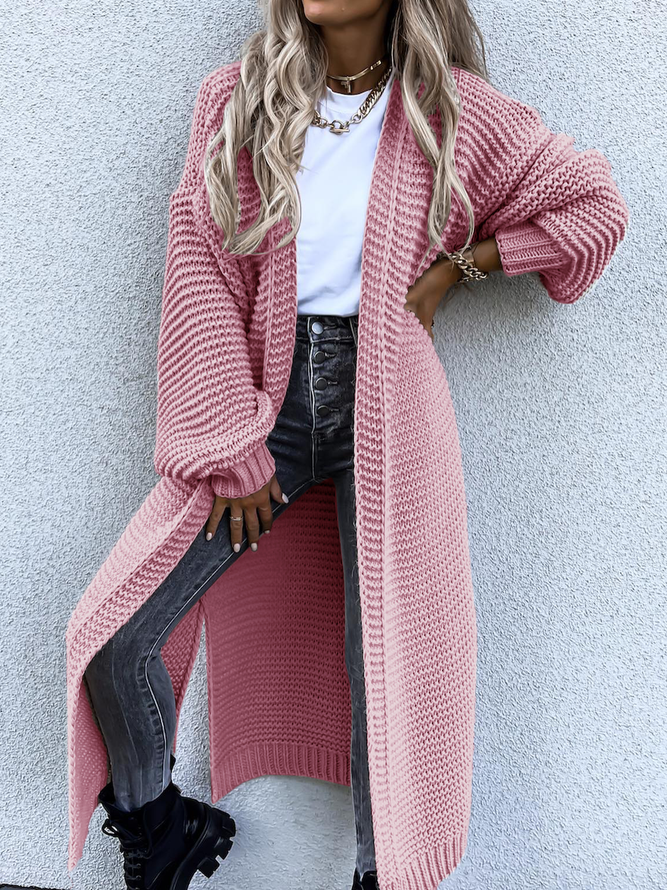 Lång stickad varm vinterkofta för kvinnor