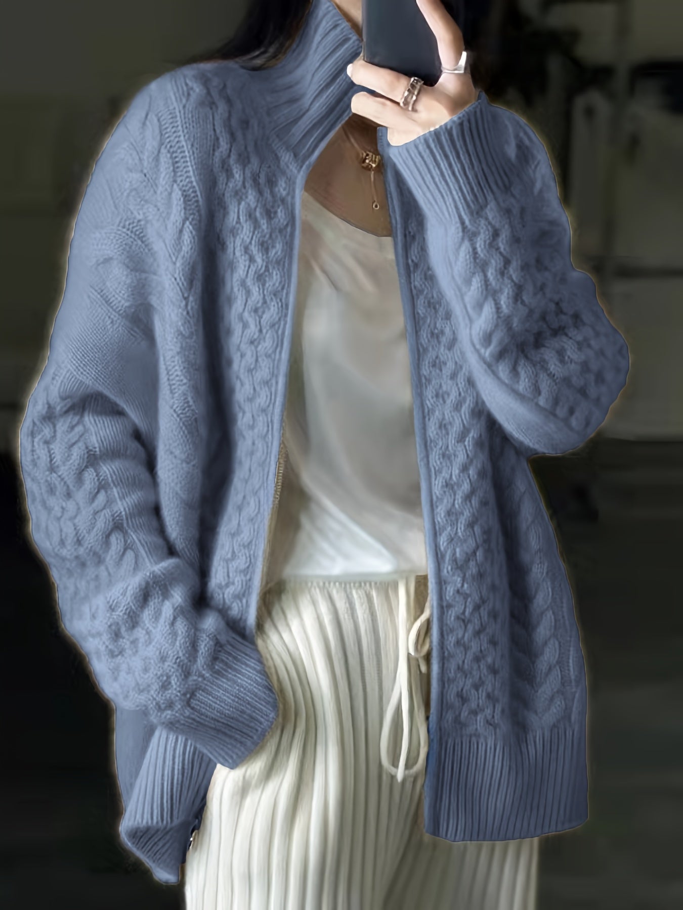 Avslappnad snygg stickad vinterjacka för kvinnor