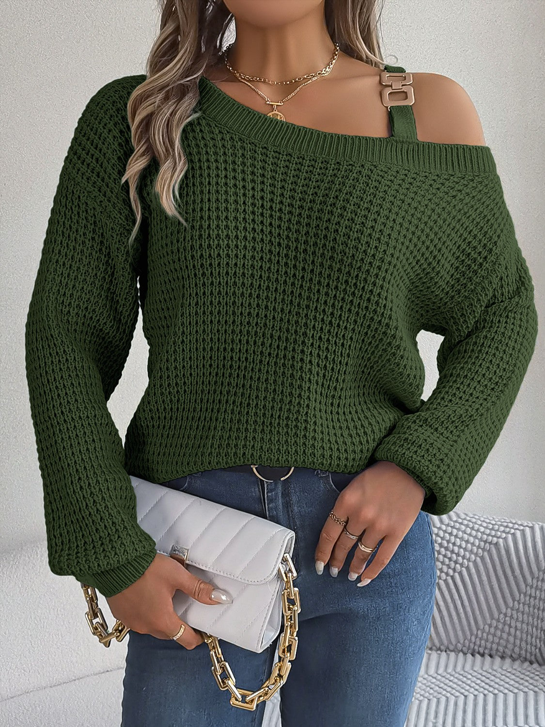 Elegant off-shoulder varm tröja för kvinnor