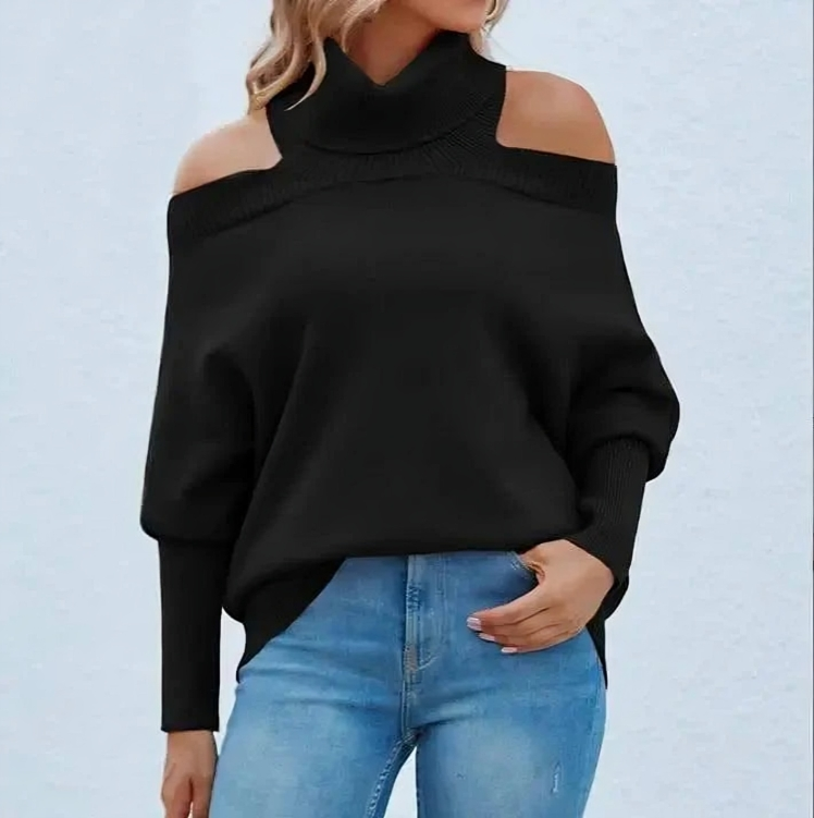 Elegant polokrage off-shoulder rygglös tröja för kvinnor