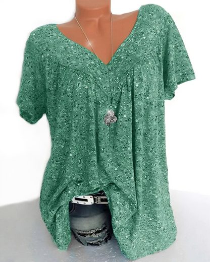 Löst sittande djup v-ringad blus för kvinnor