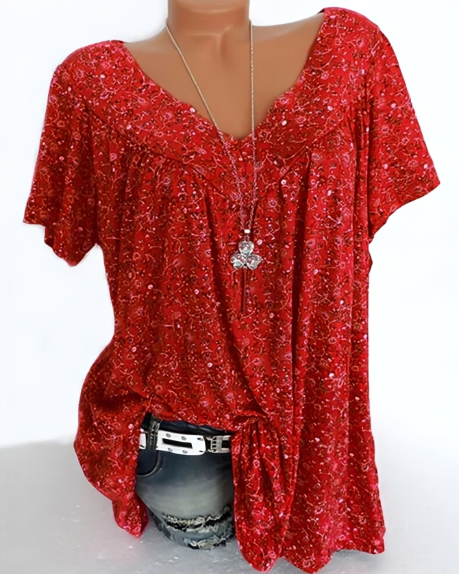 Löst sittande djup v-ringad blus för kvinnor