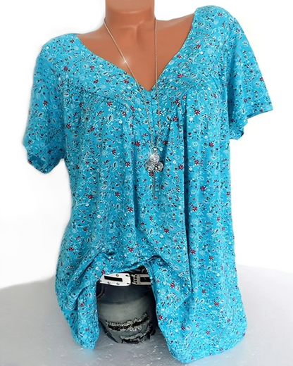 Löst sittande djup v-ringad blus för kvinnor