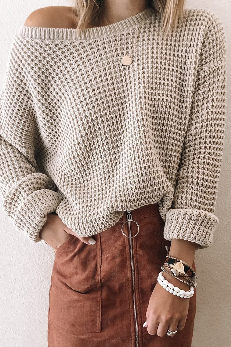 Mysig stickad varm vintertröja för kvinnor