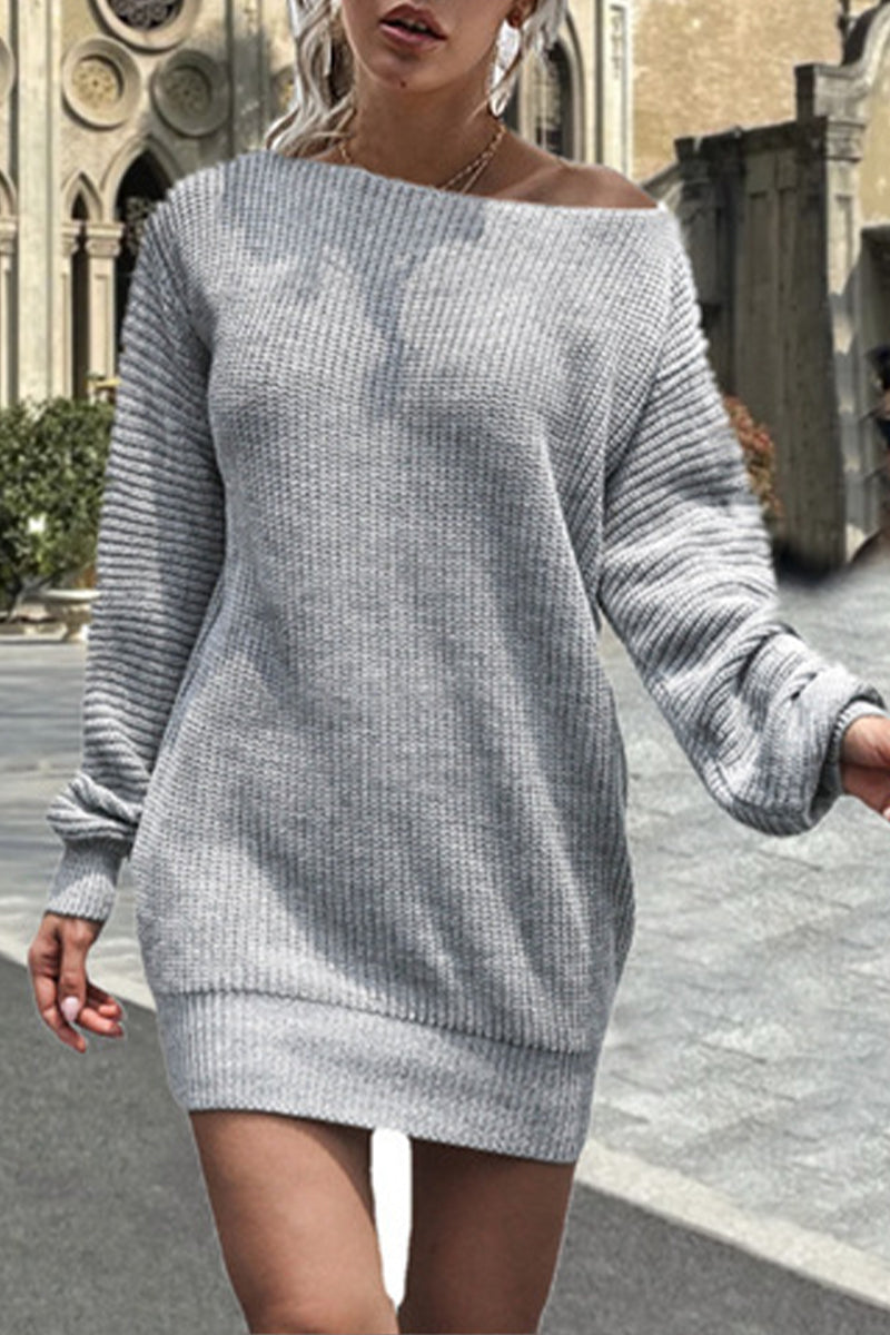 Stickad chic vinterklänning för kvinnor