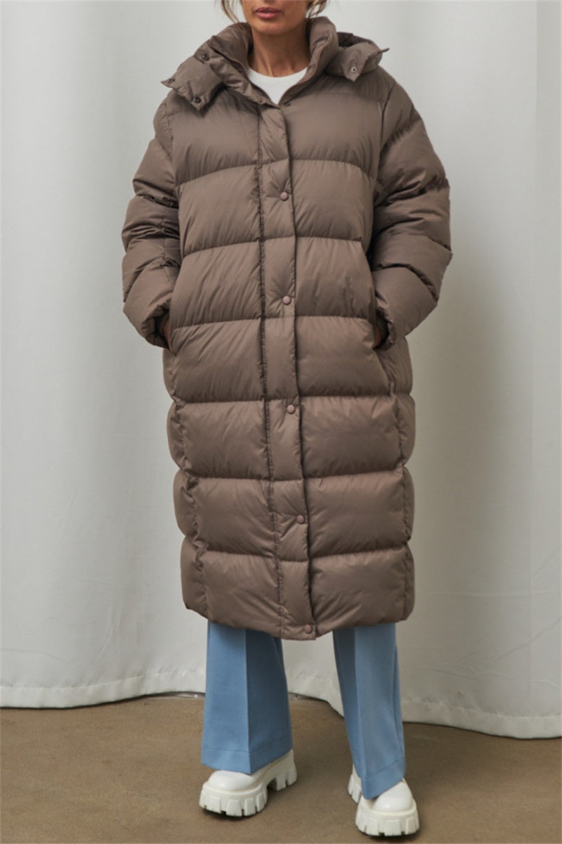 Avslappnad lång vadderad vinterjacka kappa för kvinnor