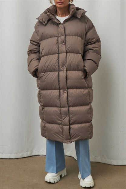 Avslappnad lång vadderad vinterjacka kappa för kvinnor