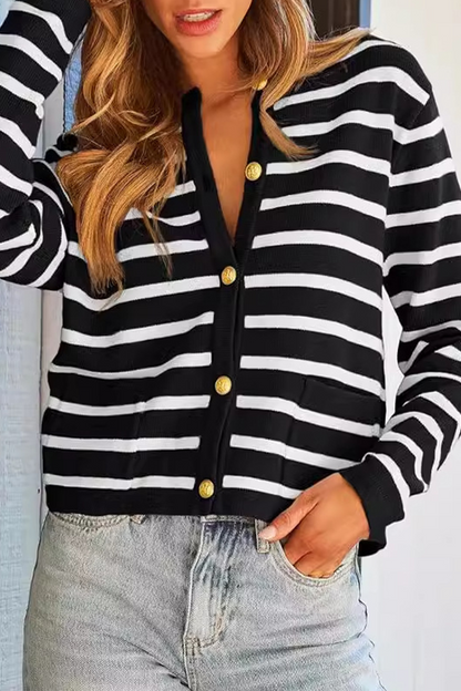 Mysig mångsidig randig knapptröja för kvinnor