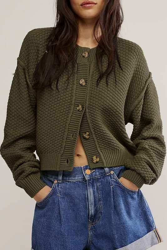 Mångsidig stickad knapptröja för kvinnor