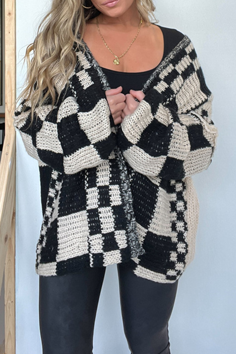 Avslappnad oversize rutig kofta för kvinnor