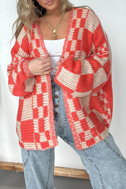 Avslappnad oversize rutig kofta för kvinnor