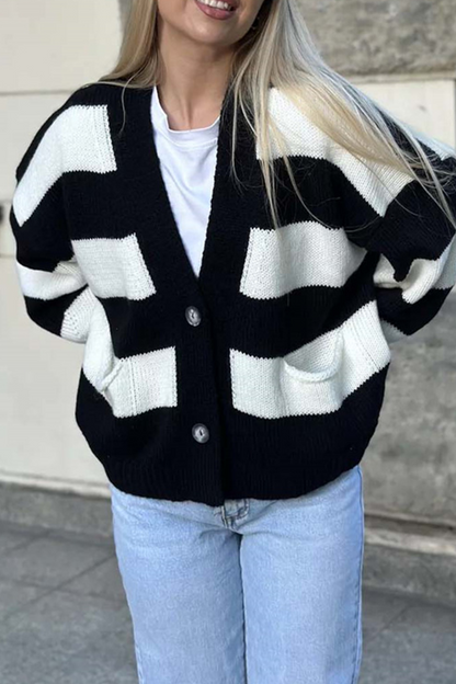 Oversize randig varm vinterkofta för kvinnor