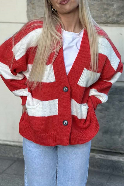 Oversize randig varm vinterkofta för kvinnor