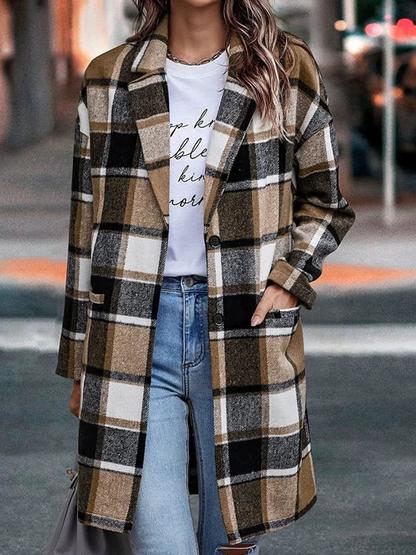 Chic lång rutig jacka kappa för kvinnor