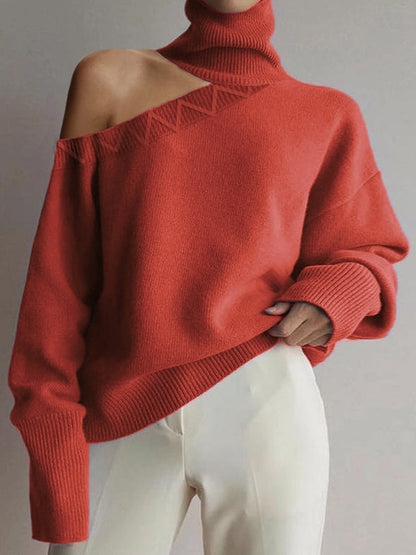 Snygg polokrage tröja med en axel för kvinnor