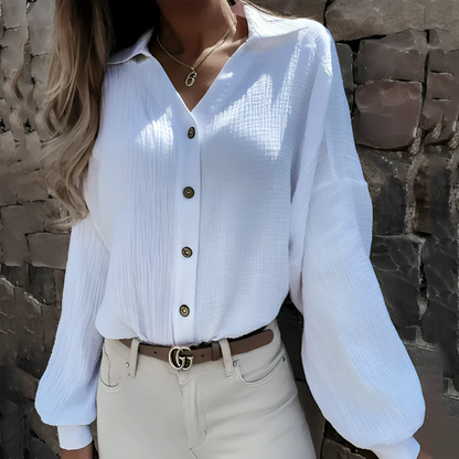 Trendig långärmad knappblus för kvinnor